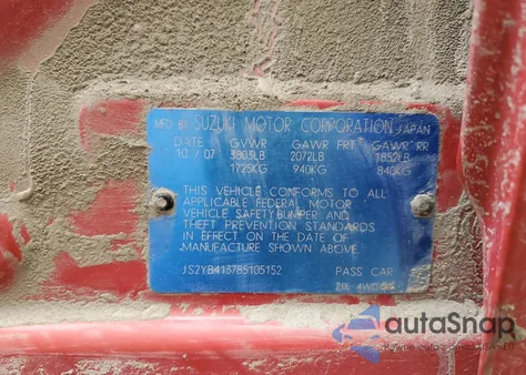 2008 Suzuki Sx4 Base из США, поврежденный, VIN JS2YB413785105152